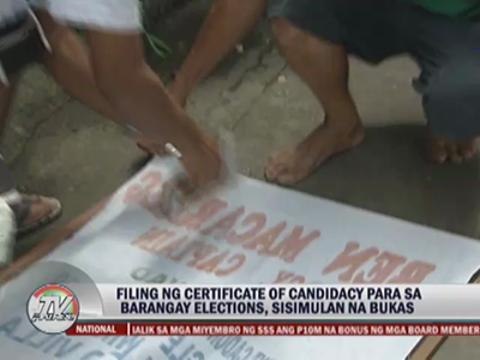Filing of COCs for barangay polls starts Friday