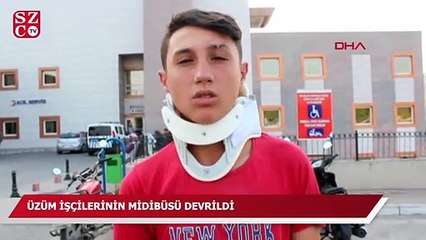 Üzüm işçilerinin midibüsü devrildi