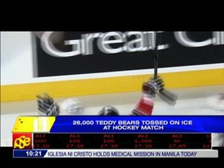 Teddy bears tossed on ice at hockey match