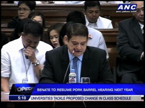 Senate to resume pork barrel hearing next year