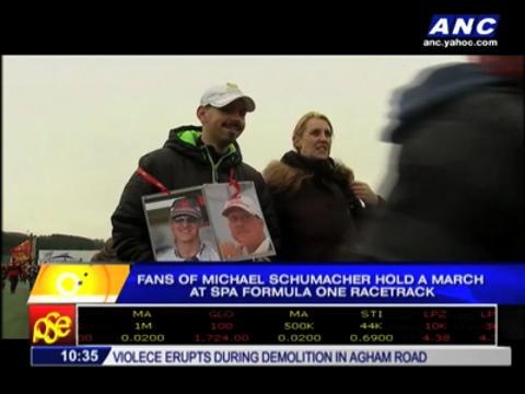 Schumacher fans march at Spa F1 racetrack