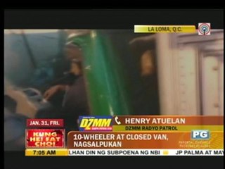 3 hurt in QC truck-van collision