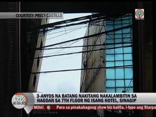 LOOK: Toddler hangs on for life in hotel ladder