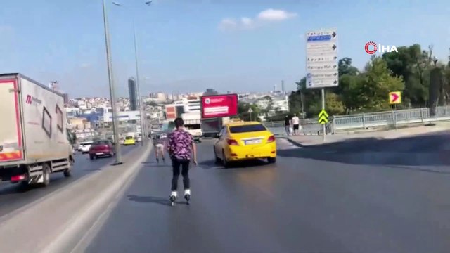 Patenli gençlerden E5 üzerinde tehlikeli yolculuk