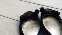 Inside Soles of Well Worn Flats  Black Canvas Womens Shoes