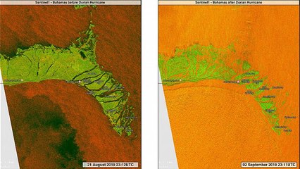 Antes - después: las inundaciones del huracán Dorian desde el espacio