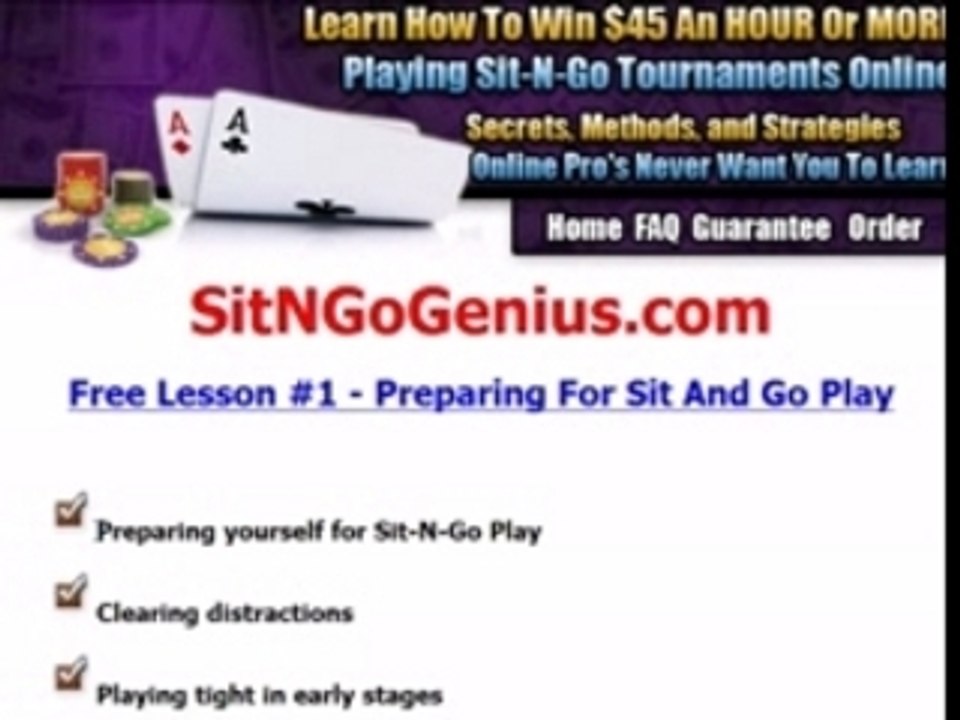 Sit and Go -  Texas Holdem Poker Tutorial - Lesson #1