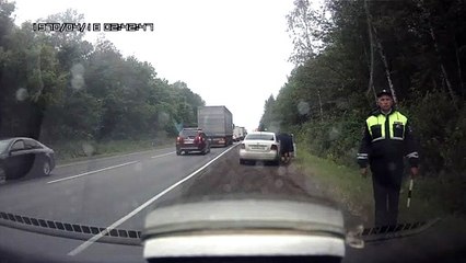 Truck Takes out Line of Stopped Traffic