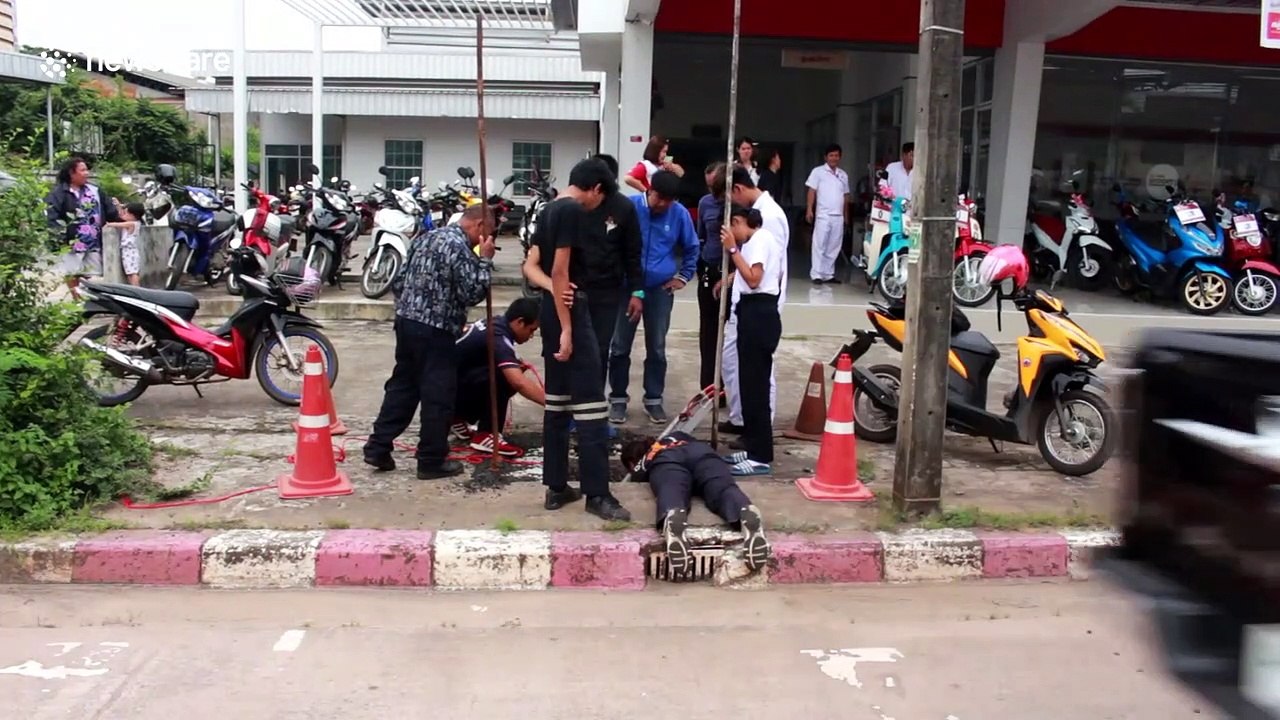 Heartwarming scene as blind dog rescued after falling into drain in Thailand