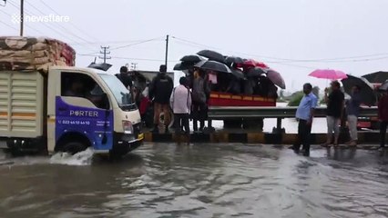 Mumbai streets completely flooded during summer rains, halting transport