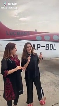 Part 1 : TikTok girls Hareem Shah & Sundal Khattak boards anchor Mubashir Lucman's plane