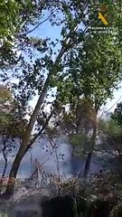 Imagen de las labores de extinción en el incendio declarado a orillas del Ebro.