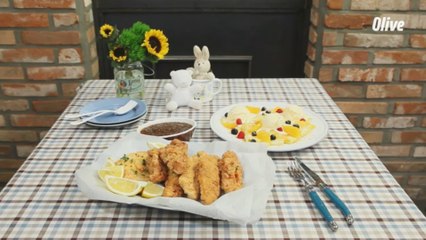 치킨 스트립 & 오렌지 크레페 마무리 완성