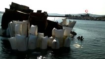Narlı'da batık gemi enkazı çıkarılıyor