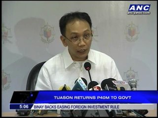 Tuason returns P40-M pork kickbacks