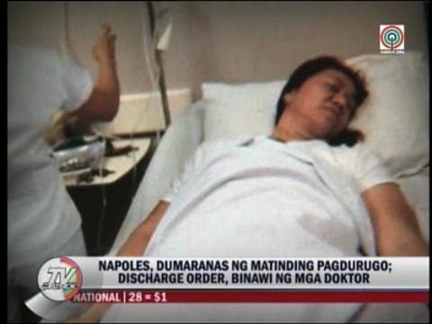 'Napoles bleeding heavily, needs extended hospital stay'
