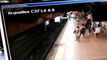 Near death experiences caught on tape: Man kicked in the back in front of speeding train survives---