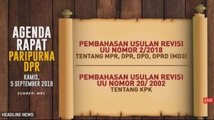 DPR Gelar Paripurna Bahas Revisi UU MD3 dan UU KPK Hari Ini