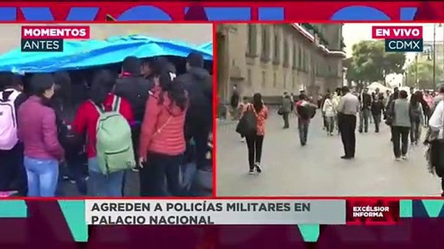 Normalistas golpean con palos a policías militares en Palacio Nacional