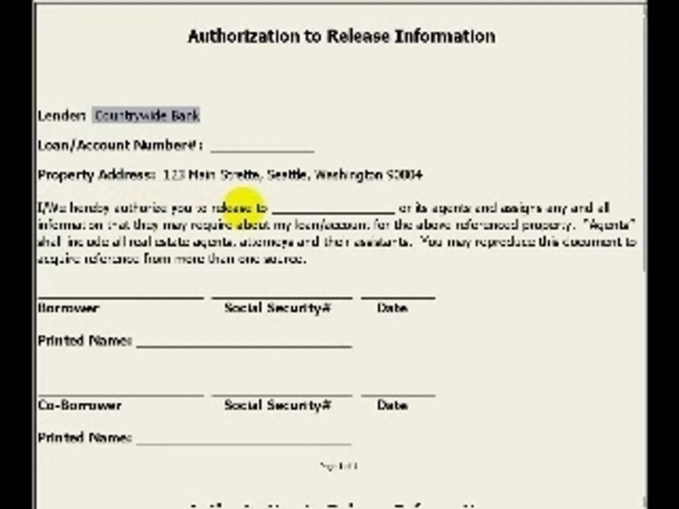 Authorization To Release Information