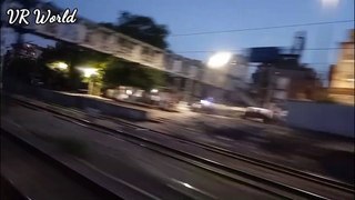 Chasing army train in evening red light