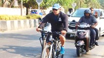 Salman Khan Enjoys Cycling In Mumbai Rains