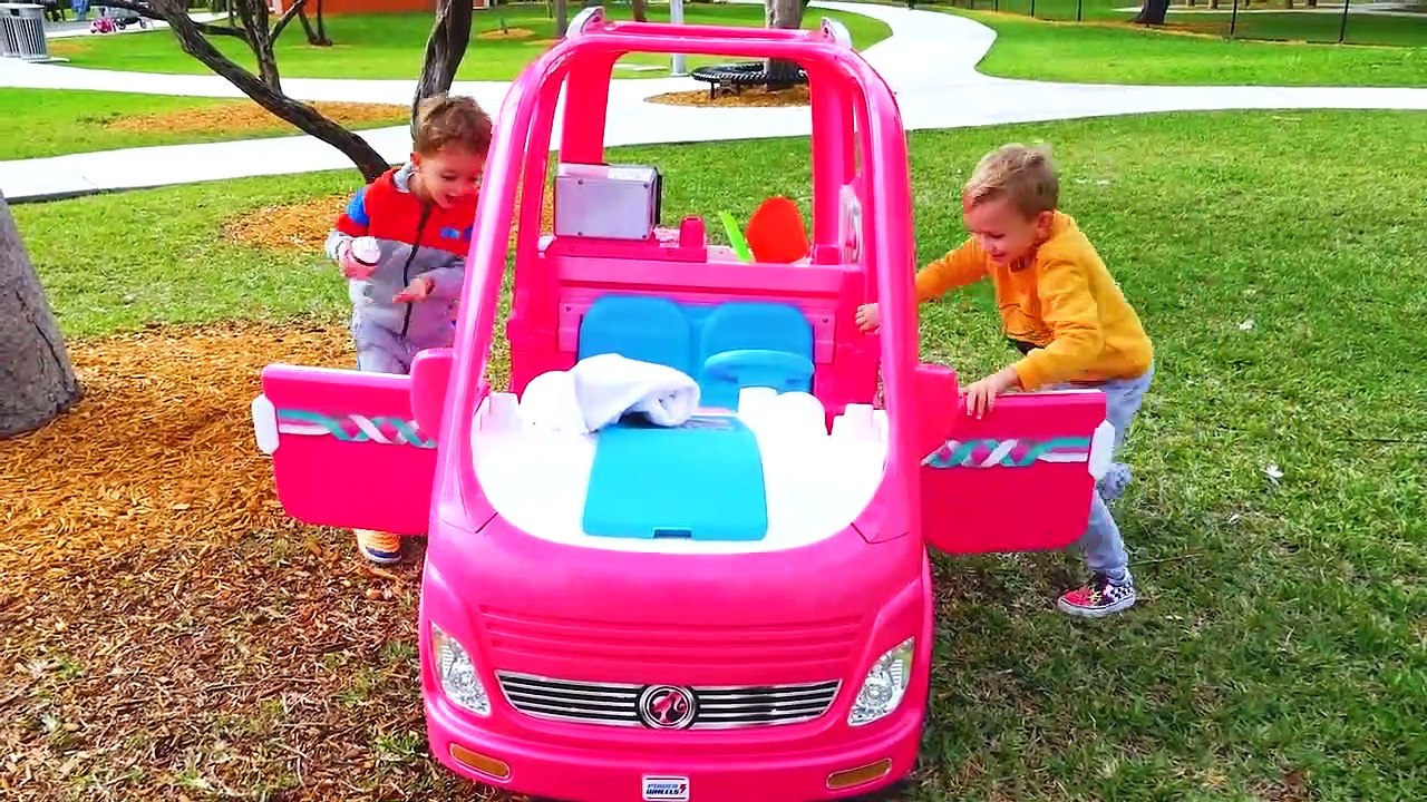 Vlad and Nikita ride on Barbie Car to camping - video Dailymotion