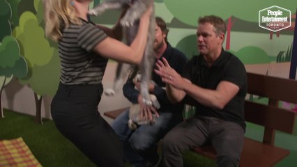 Scarlett Johansson Crashes Matt Damon and Christian Bale's Puppy Photoshoot