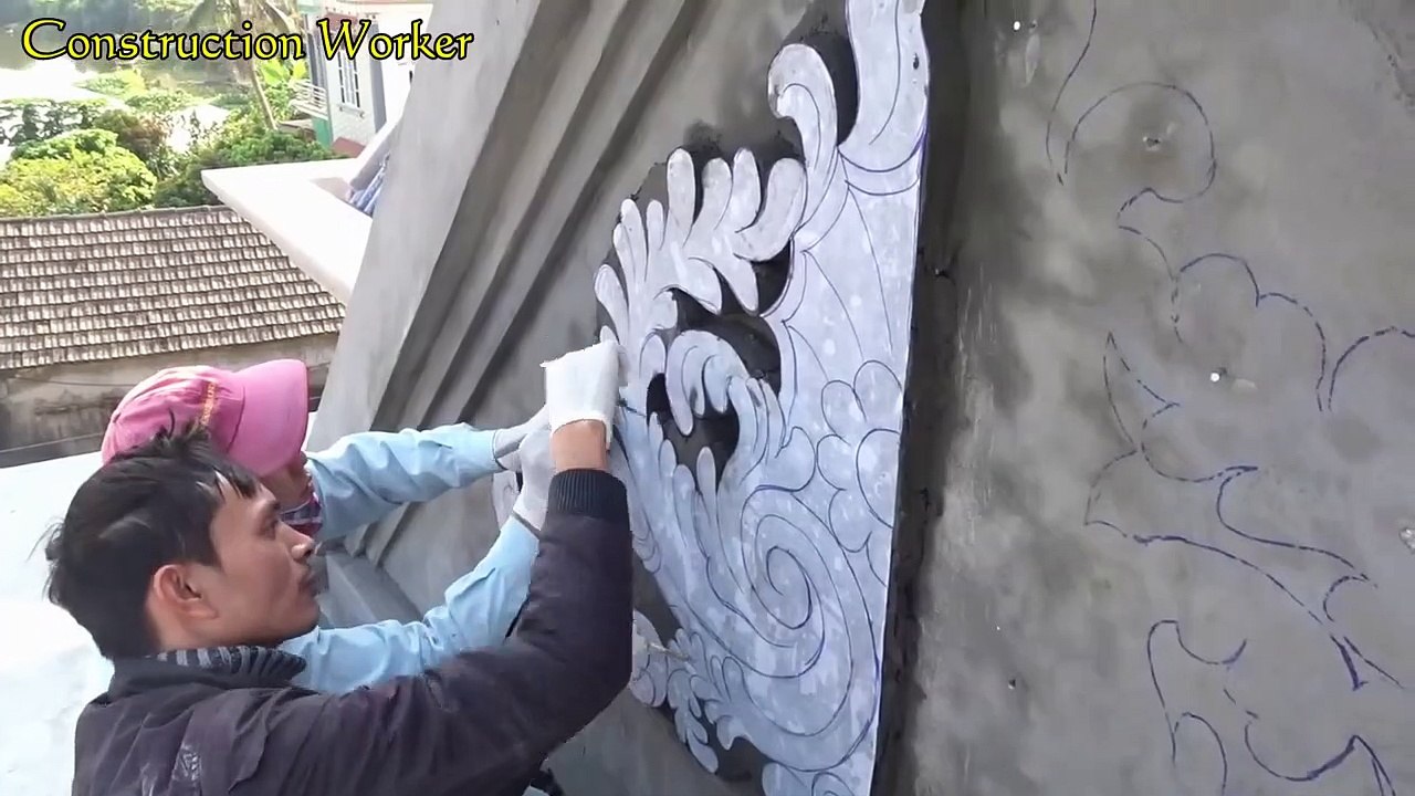 Amazing Rendering Sand & Cement On The Concrete Wall Decorated The Pattern According To The Drawings