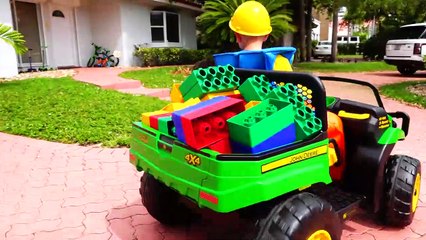 Vlad and Nikita Ride on Toy Sports Car - play with colored toy blocks