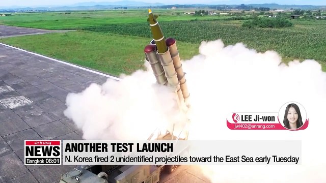 N. Korea fires 2 unidentified projectiles toward the East Sea