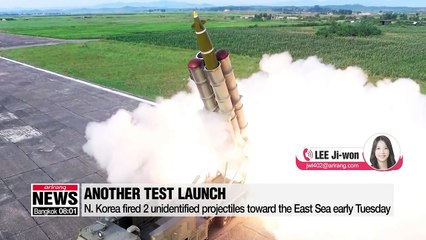N. Korea fires 2 unidentified projectiles toward the East Sea