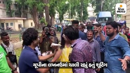 લખનઉમાં શૂટિંગના સેટ પર કાર્તિક-અનન્યાએ કેકની હોળી રમી