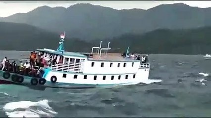 Flores Lembata Boat Ships NTT. In the Hit of the Great Wave