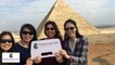 4 girls in front of the Egyptian pyramids | Cleopatra Egypt Tours