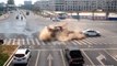 Car narrowly avoids being crushed by truck that flipped over on Chinese road