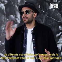 "Le fait d'exposer dans la rue c'est déjà politique"  Le Speech de JR, photographe et "activiste urbain"