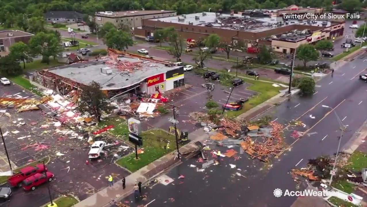 Aerial video shows significant tornado damage in Sioux Falls