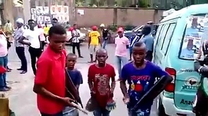 5 children shows off their talent playing locally made musical instruments