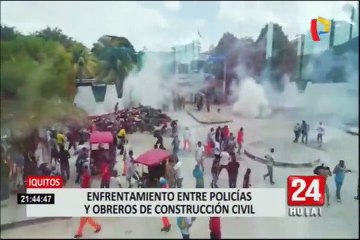 Obreros de Construcción Civil y la policía se enfrentaron en sede del Gobierno Regional de Loreto