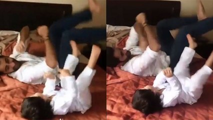 Taimur Ali Khan doing bicycle crunches with his mamu  Armaan Jain;Watch video | FilmiBeat