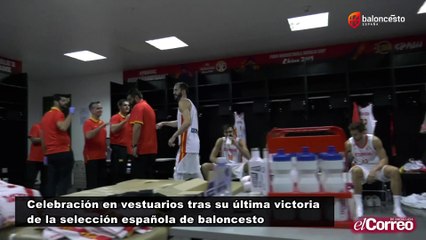 Celebración en vestuarios tras la última victoria de la selección española de baloncesto