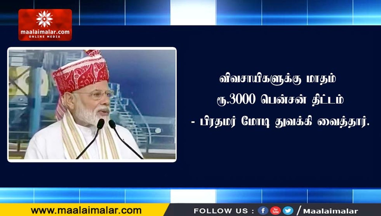 விவசாயிகளுக்கு மாதம் ரூ.3000 பென்சன் திட்டம்- பிரதமர் மோடி துவக்கி வைத்தார்.