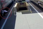Yaşlı adamı trenin altında kalmaktan son anda polis kurtardı