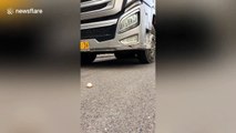 Chinese trucker delicately manoeuvres OVER AN EGG without breaking it