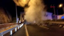 Ordu-tünelde devrilen kamyon yandı; sürücü canını zor kurtardı