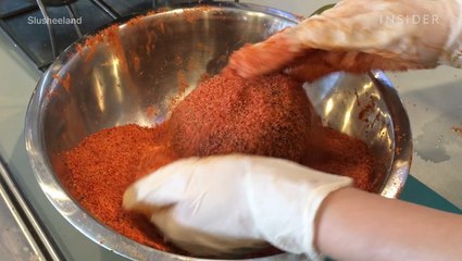 A dessert shop in LA covers whole mangos in chamoy paste