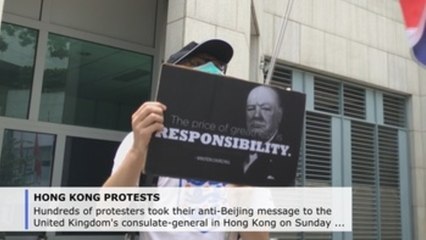 Hundreds of protesters urge the UK to back democratic struggle in Hong Kong