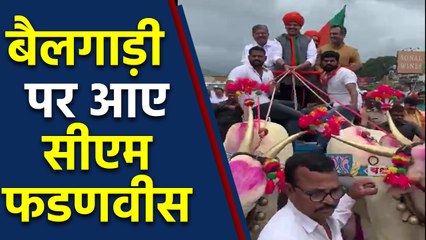 Devendra Fadnavis की  Mahajandesh Yatra पुणे में, bullock cart से किया चुनाव प्रचार |वनइंडिया हिंदी