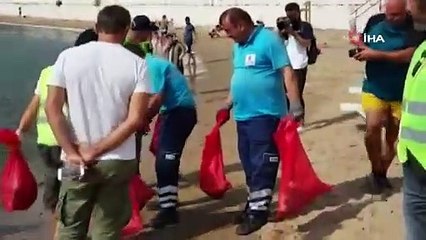 'Balık adamlar' deniz temizliği yaptı: Yarım saatte kilolarca çöp çıktı